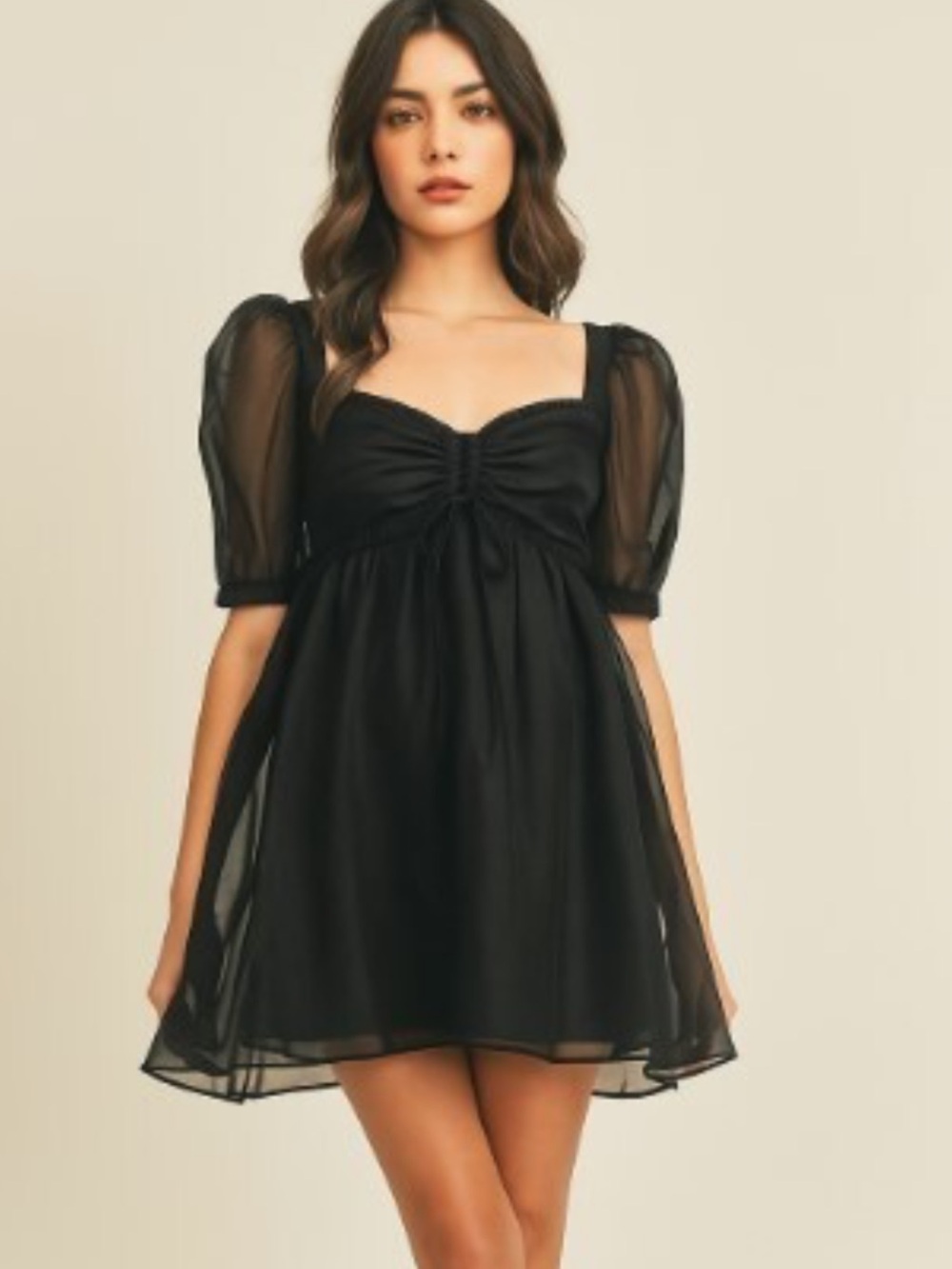 MARBLE Black Puff-Sleeve Mini Dress